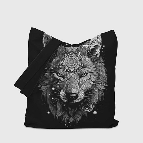 Сумка-шоппер Волк в черно-белом орнаменте / 3D-принт – фото 1