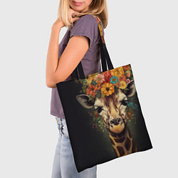 Сумка-шопер Портрет жирафа с цветами: арт нейросети, цвет: 3D-принт — фото 2