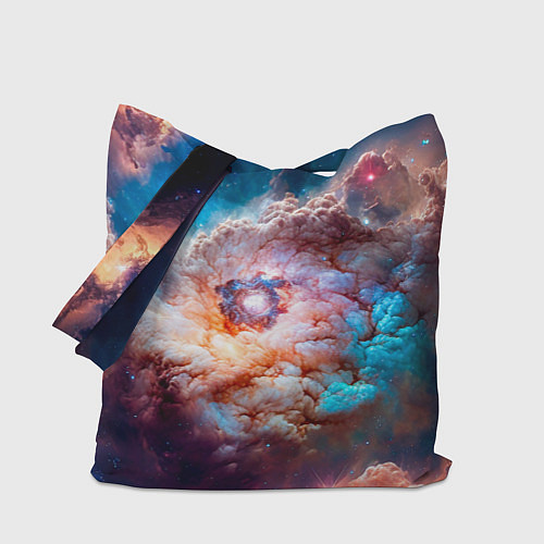 Сумка-шоппер Небула в космосе в голубо-розовых тонах - нейронна / 3D-принт – фото 1