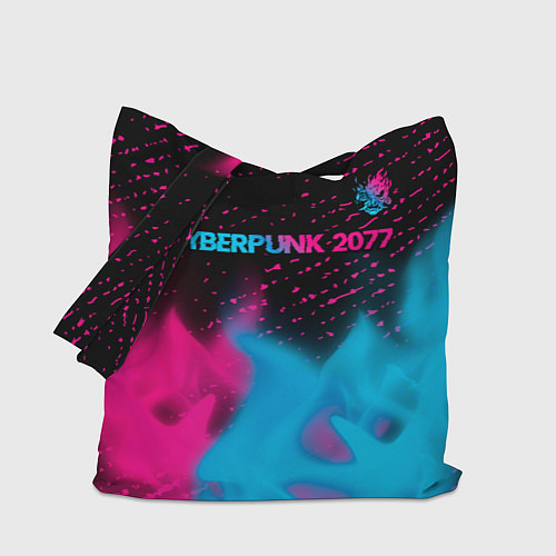 Сумка-шоппер Cyberpunk 2077 - neon gradient: символ сверху / 3D-принт – фото 1