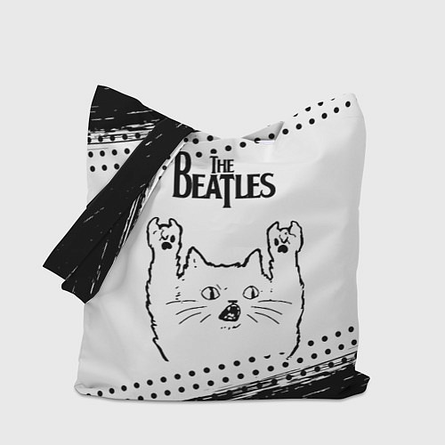 Сумка-шоппер The Beatles рок кот на светлом фоне / 3D-принт – фото 1