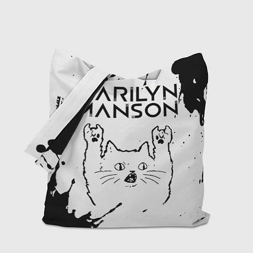 Сумка-шоппер Marilyn Manson рок кот на светлом фоне / 3D-принт – фото 1