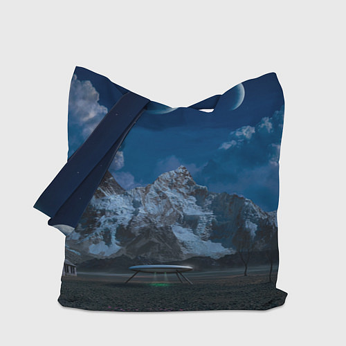 Сумка-шоппер Ночные горы в природе и небо с нло / 3D-принт – фото 1