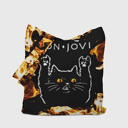 Сумка-шопер Bon Jovi рок кот и огонь, цвет: 3D-принт