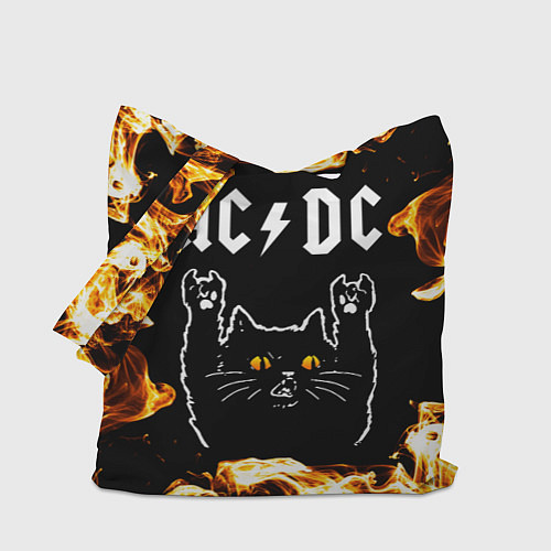 Сумка-шоппер AC DC рок кот и огонь / 3D-принт – фото 1