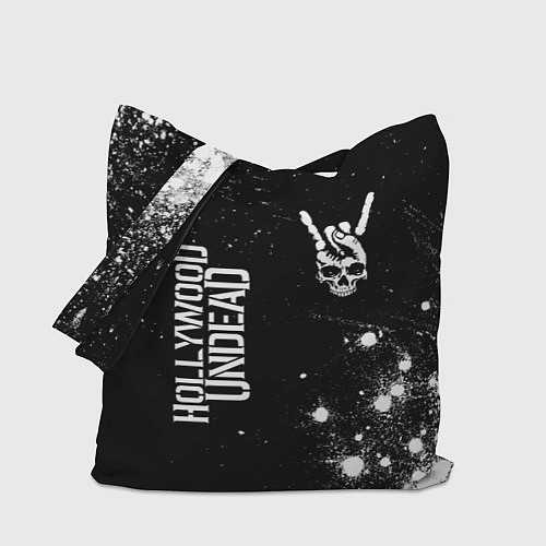 Сумка-шоппер Hollywood Undead и рок символ на темном фоне / 3D-принт – фото 1