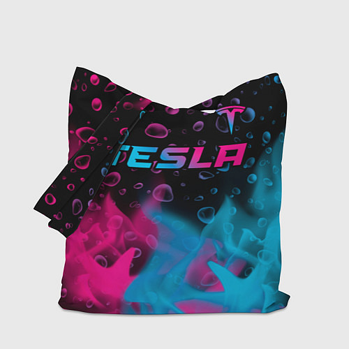 Сумка-шоппер Tesla - neon gradient: символ сверху / 3D-принт – фото 1