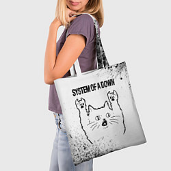 Сумка-шопер System of a Down рок кот на светлом фоне, цвет: 3D-принт — фото 2