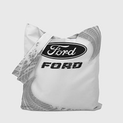 Сумка-шопер Ford speed на светлом фоне со следами шин, цвет: 3D-принт