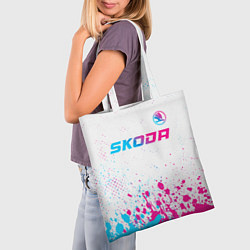 Сумка-шопер Skoda neon gradient style: символ сверху, цвет: 3D-принт — фото 2