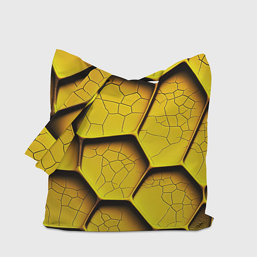 Сумка-шоппер Желтые шестиугольники с трещинами - объемная текст / 3D-принт – фото 1
