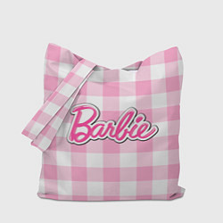 Сумка-шоппер Барби лого розовая клетка