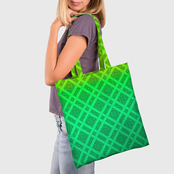 Сумка-шопер Желто-зеленый градиентный фон с геометрическим узо, цвет: 3D-принт — фото 2