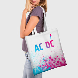 Сумка-шопер AC DC neon gradient style: символ сверху, цвет: 3D-принт — фото 2