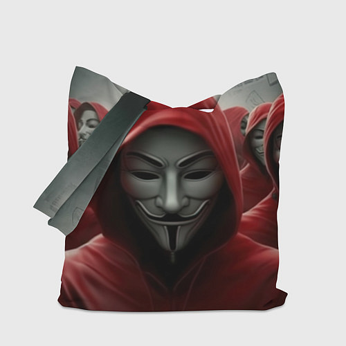Сумка-шоппер Анонимусы в красных капюшонах / 3D-принт – фото 1