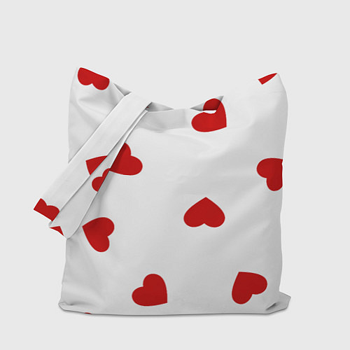 Сумка-шоппер Красные сердечки на белом / 3D-принт – фото 1