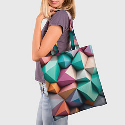 Сумка-шопер Полигональные объемные кубы и тетраэдры в пастельн, цвет: 3D-принт — фото 2