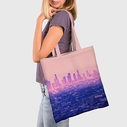 Сумка-шопер Город в розовом и фиолетовом цветах, цвет: 3D-принт — фото 2