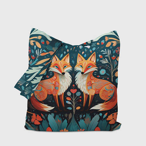 Сумка-шоппер Две лисички в стиле фолк арт / 3D-принт – фото 1