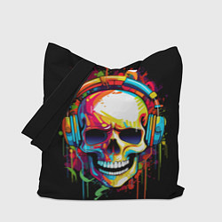 Сумка-шопер Яркий череп в наушниках нарисованный красками, цвет: 3D-принт