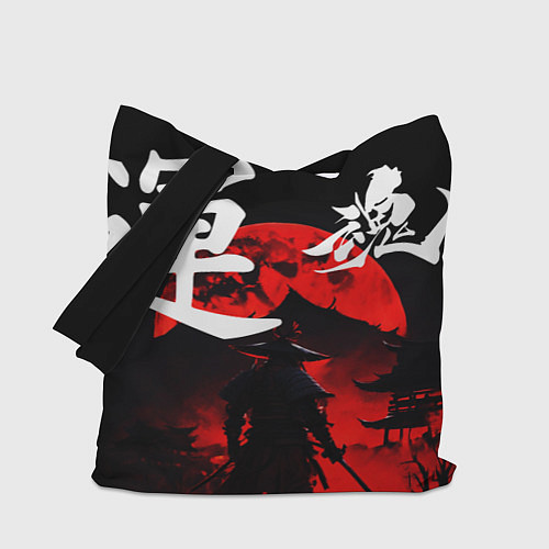 Сумка-шоппер Японский самурай и красная луна / 3D-принт – фото 1