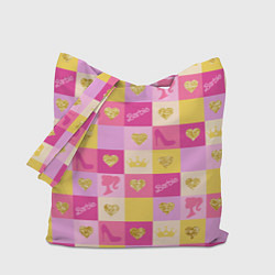 Сумка-шоппер Барби: желтые и розовые квадраты паттерн