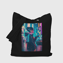 Сумка-шопер Девушка киберпанк в наушниках, цвет: 3D-принт