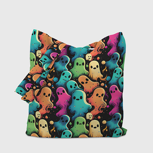 Сумка-шоппер Паттерн с разноцветными приведениями / 3D-принт – фото 1