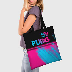 Сумка-шопер PUBG - neon gradient: символ сверху, цвет: 3D-принт — фото 2
