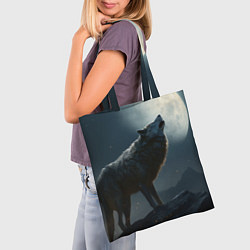Сумка-шопер Волк воющий на Луну, цвет: 3D-принт — фото 2