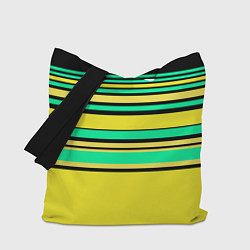 Сумка-шопер Разноцветный черно желтый с зеленым полосатый узор, цвет: 3D-принт