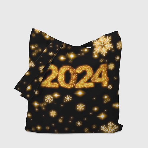 Сумка-шоппер Новый 2024 год - золотые снежинки / 3D-принт – фото 1