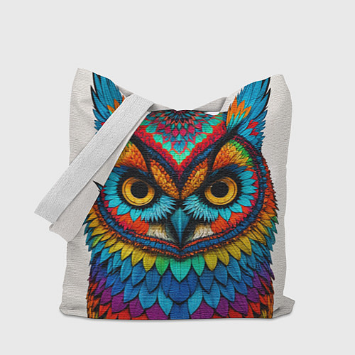 Сумка-шоппер Сова желтоглазая с разноцветными перьями / 3D-принт – фото 1