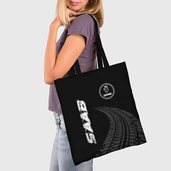 Сумка-шопер Saab speed на темном фоне со следами шин: надпись,, цвет: 3D-принт — фото 2