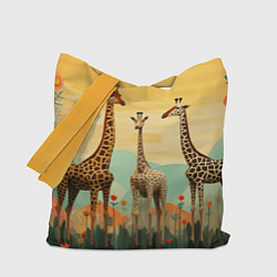 Сумка-шопер Три жирафа в стиле фолк-арт, цвет: 3D-принт