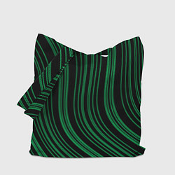 Сумка-шопер Абстракция зелёные линии на чёрном, цвет: 3D-принт
