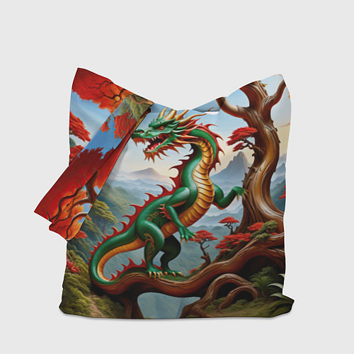 Сумка-шоппер Зеленый деревянный дракон / 3D-принт – фото 1