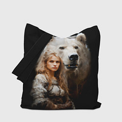 Сумка-шопер Славянка с большим белым медведем, цвет: 3D-принт