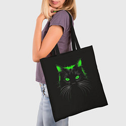 Сумка-шопер Черный кот в зеленом свечении, цвет: 3D-принт — фото 2