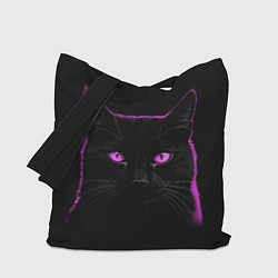 Сумка-шоппер Черный кот в розовом свечении
