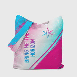 Сумка-шопер Bring Me the Horizon neon gradient style вертикаль, цвет: 3D-принт