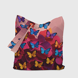 Сумка-шоппер Разноцветные бабочки - розовые цветы