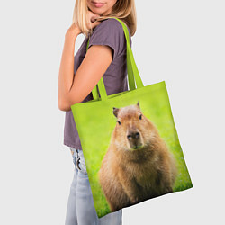 Сумка-шопер Capybara on green grass, цвет: 3D-принт — фото 2