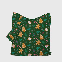 Сумка-шоппер New year pattern with green background