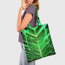 Сумка-шопер Зелёные неон полосы киберпанк, цвет: 3D-принт — фото 2
