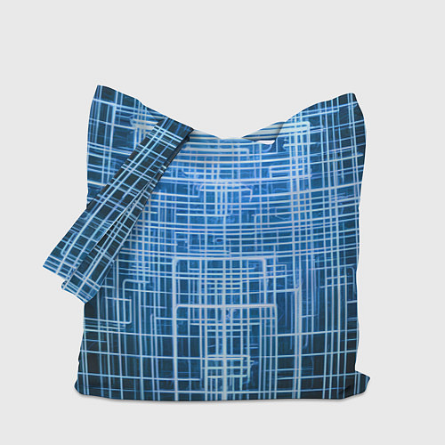 Сумка-шоппер Синие неоновые полосы киберпанк / 3D-принт – фото 1