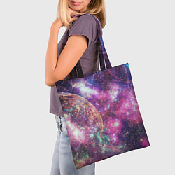 Сумка-шопер Пурпурные космические туманности со звездами, цвет: 3D-принт — фото 2