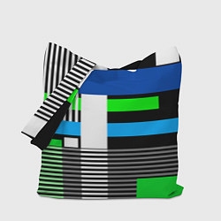 Сумка-шопер Геометрический узор сине -зеленый в стиле пэчворк, цвет: 3D-принт