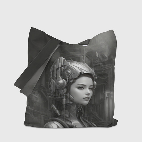 Сумка-шоппер Черно-белая иллюстрация девушки в шлеме / 3D-принт – фото 1