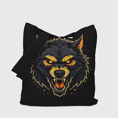 Сумка-шоппер Волк чёрный хищник / 3D-принт – фото 1